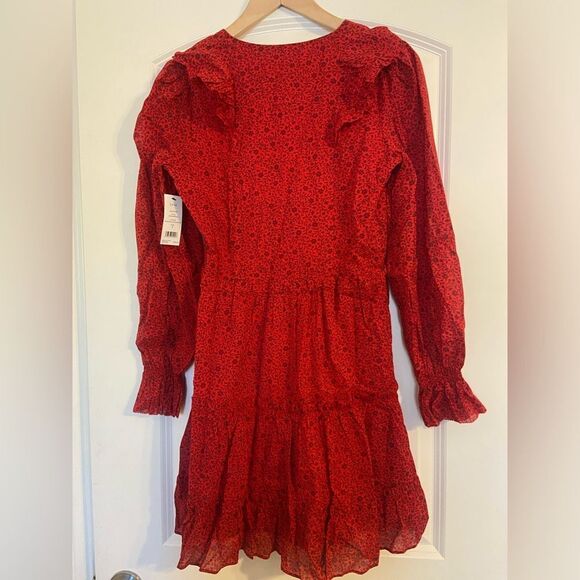 NWT Joie ADANSON MINI COTTON DRESS IN TRUE RED PLUM PERFECT ruffles Sz 2 S - Picture 9 of 15